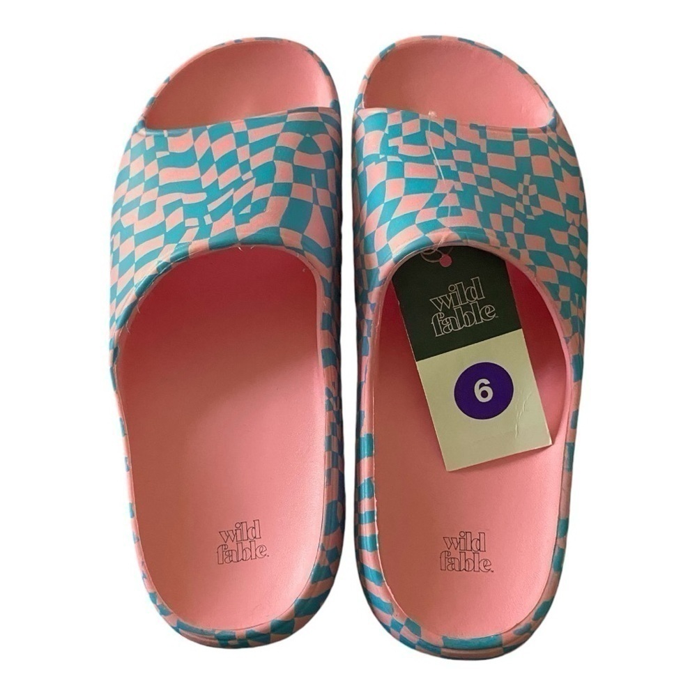 NWT-WILD FABLE-PINK AND BLUE SLIDES-SIZE 6